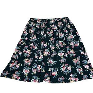 Vintage Sag Harbor black Floral Skirt, elastic, 2X